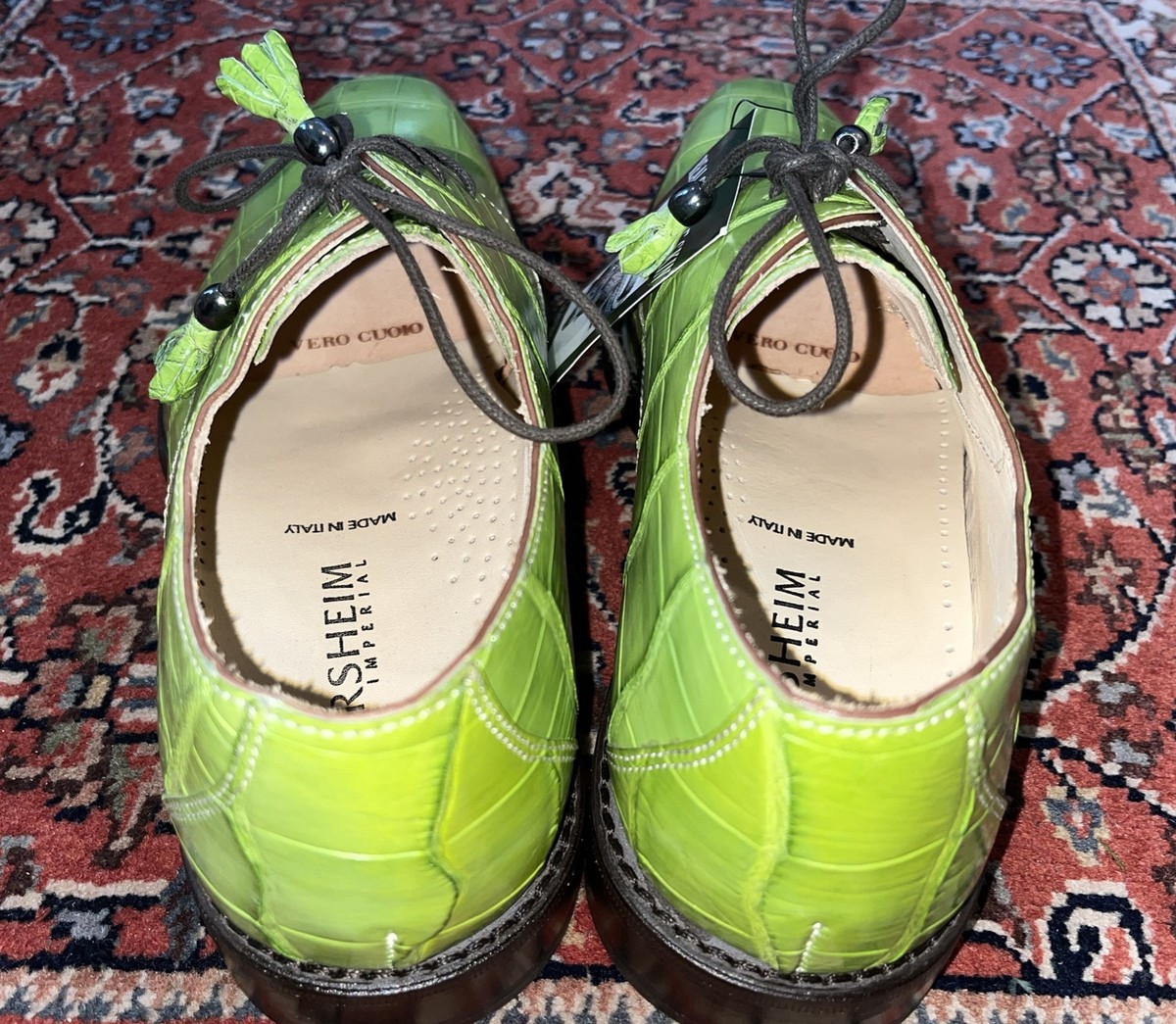 NWD Men's Florsheim Imperial Lime Green Genuine Crocodile Derby