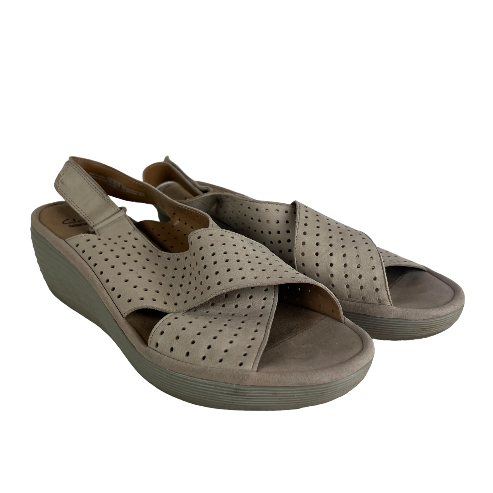 Sandali Clarks donna 12 Reedly Variel slingback plateau zeppa beige nabuk