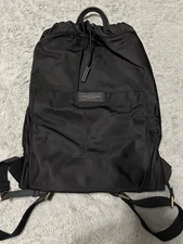Marc Jacobs Black Nylon Drawstring Backpack With Gold Hardware