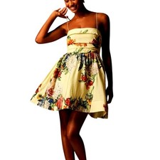 NWT ANTHROPOLOGIE MAEVE Butter Yellow Floral Fit & Flare M Spaghetti Strap Dress