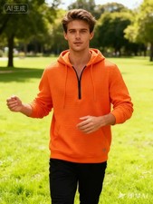 Unisex 1/4-Zip Hooded Fleece Sweatshirt   Relaxed Fit, Drawstring Hood, Machine