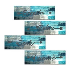 Image of Lnond 4 Pieces Turquoise Abstract Bathroom Wall Art, Relax Soak Unwind Breath...