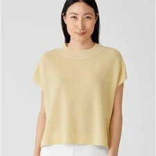 EILEEN FISHER Organic Linen/Cotton Knit Boxy Top Butter Yellow Sz M {AA49}