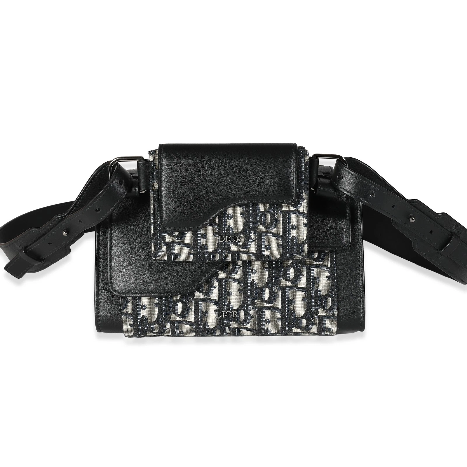 Pochette à bandoulière Dior beige noir toile oblique élite