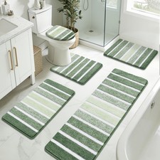 Yamaziot Sage Green Bathroom Rug Set 5 Piece Non Slip Washable Striped Mat
