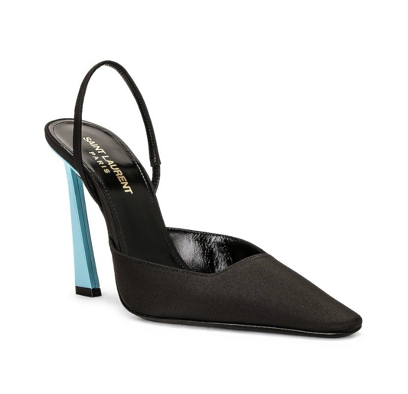 Saint Laurent Blade 105 décolleté slingback raso nero blu celeste EU 41 US 11