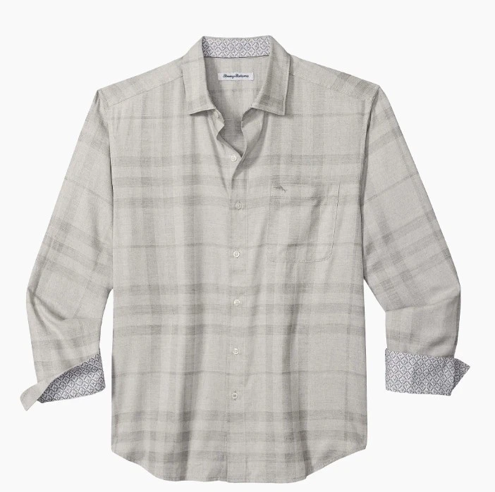 Tommy Bahama LS Island Zone SILVER MIST PLAID Camp Shirt $148, Large, Xl, 2XL