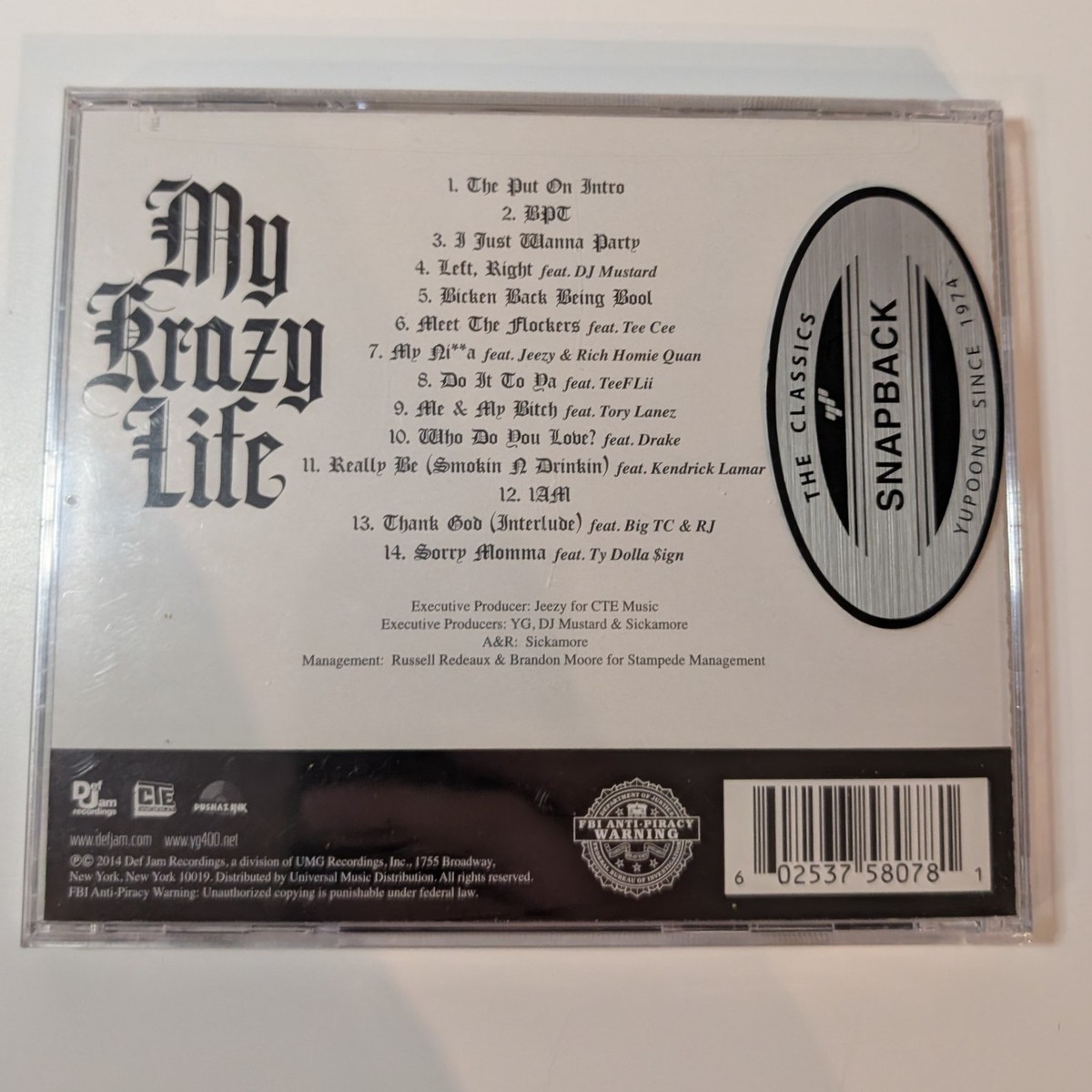 YG My Krazy Life Keenon Jackson Sealed CD, Def Jam 2014, Parental