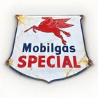 VINTAGE 12” MOBILGAS PORCELAIN METAL  PUMP PLATE OIL SHIELD SIGN