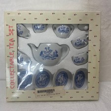 Vintage Mini Blue Willow Play Tea Set Porcelain Dollhouse Playhouse New In Box