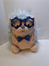 FAO Schwarz Sparklers Blue Silver Tan Hedgehod Plush Patent Bow Tie Glasses 10"