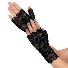 Women Black Novelty Gloves,Fingerless Lace Gloves Elegant Short Lace Gloves