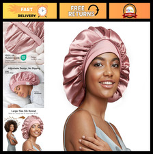 22 Momme Mulberry Silk Sleep Bonnet for Women, Large Curly Hair Cap, Double Laye