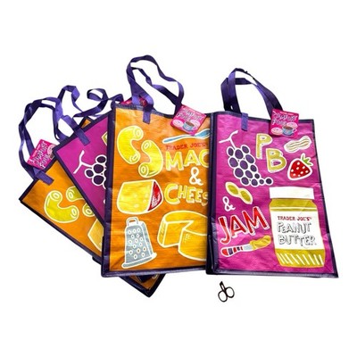 Trader Joes Reusable Bag 5 Totes Comfort Food Mac Cheese Peanut Butter NWT Lot