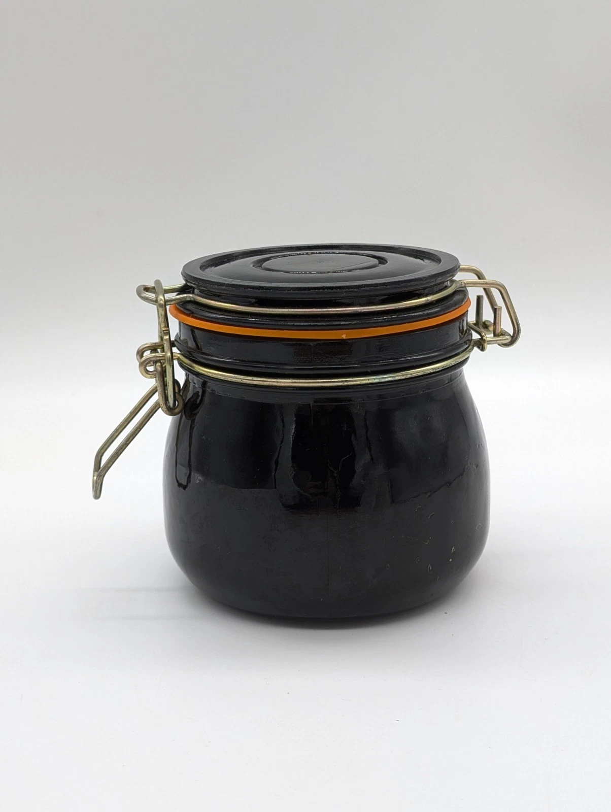 Vintage Anchor Hocking Solid Opaque Black Glass Canister Jar Wire Bail Clasp Lid