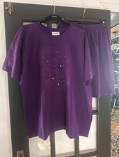 VTG 90s 2pc Cotton Shorts Shirt Outfit Plum Leisure Set Made In USA
