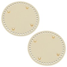 2Pcs 5.9"Dia Round Leather Crochet Bag Bottom with Holes, Beige