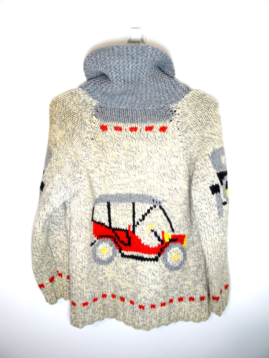 Vintage Cowichan Wool Chunky Hand Knit Cardigan Zip Sweater Womens