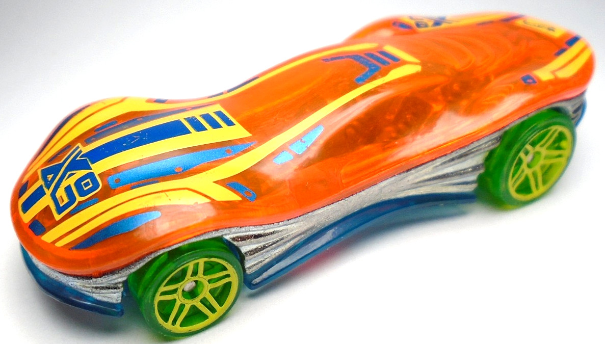 2018 HOT WHEELS CLEAR SPEEDER ORANGE 1:64 DIECAST 3" CAR W/ BLUE GREEN & YELLOW
