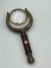 Mosiężna lupa VINTAGE Antyk Dekoracja 1950 lat Skórzany pokrowiec Lupa ręczna 14,3cm