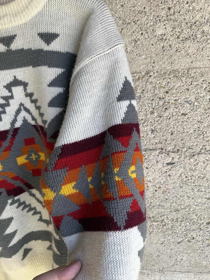 Vintage 70s Pendleton Chief Joseph Wool Aztec Print Sweater Crewneck Mens Size M - Image 3 of 4