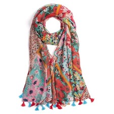 Scarf for Women Lightweight Fashion Floral Printed Scarves Boho Fall Red Flower