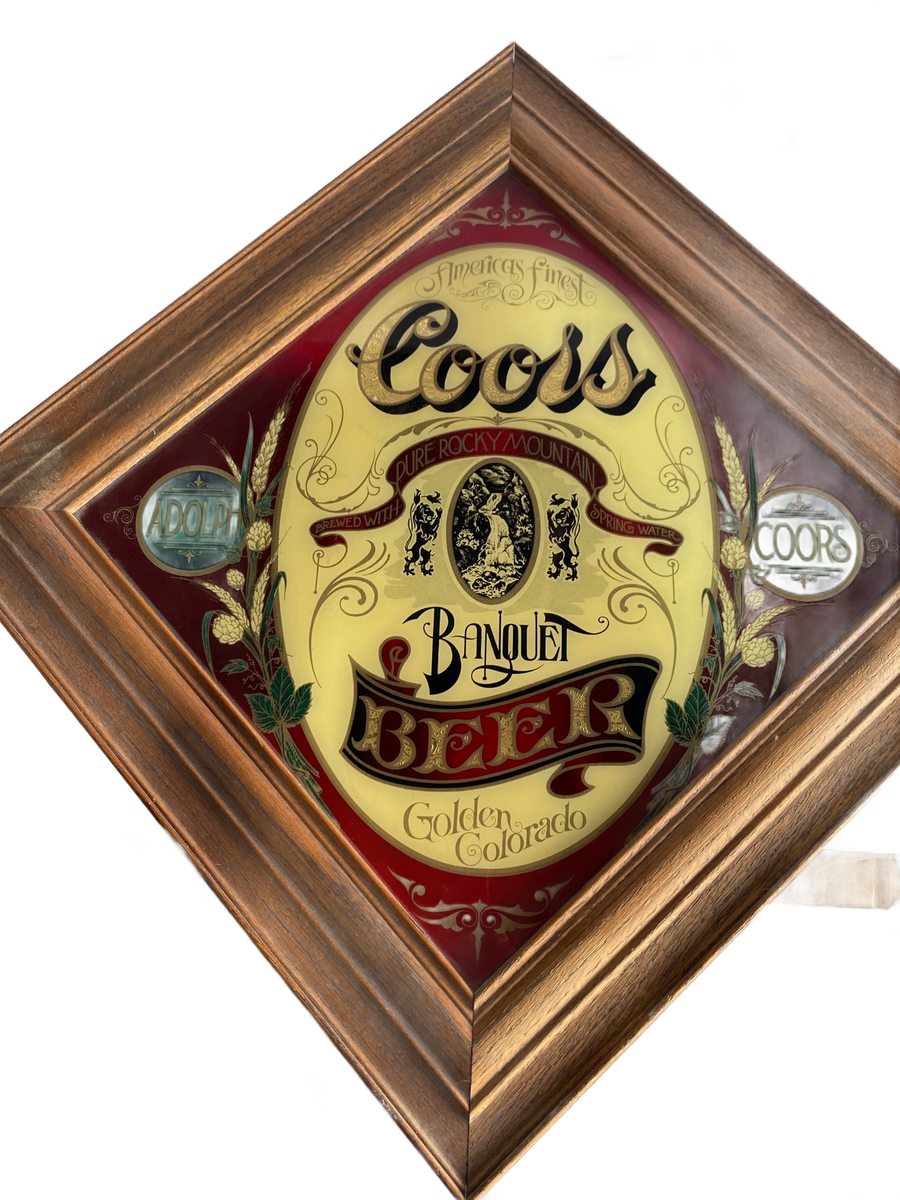 ヴィンテージパブミラーCoors バンケットビール Coors Banquet Beer Golden Colorado Framed Mirror Sign Breweriana