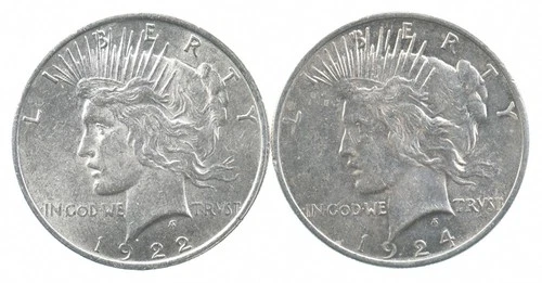 1922 & 1924 & Peace Silver Dollar $1 Bullion Collection Lot *857