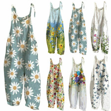 Women Boho Floral Jumpsuit Baggy Dungaree Ladies Summer Romper Playsuit Overalls