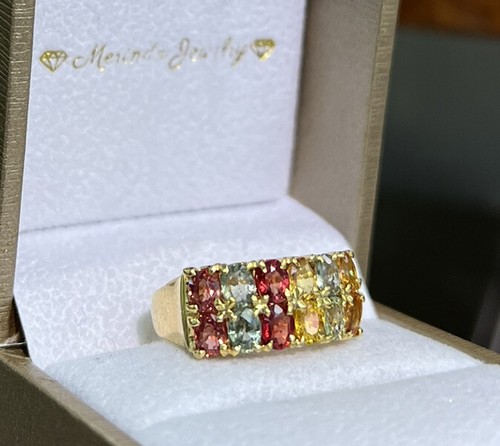 Anillo de banda de oro sólido de 14 K de 2 filas, zafiro de color natural. Talla 6,25, 3,78 gramos - Imagen 7 de 10