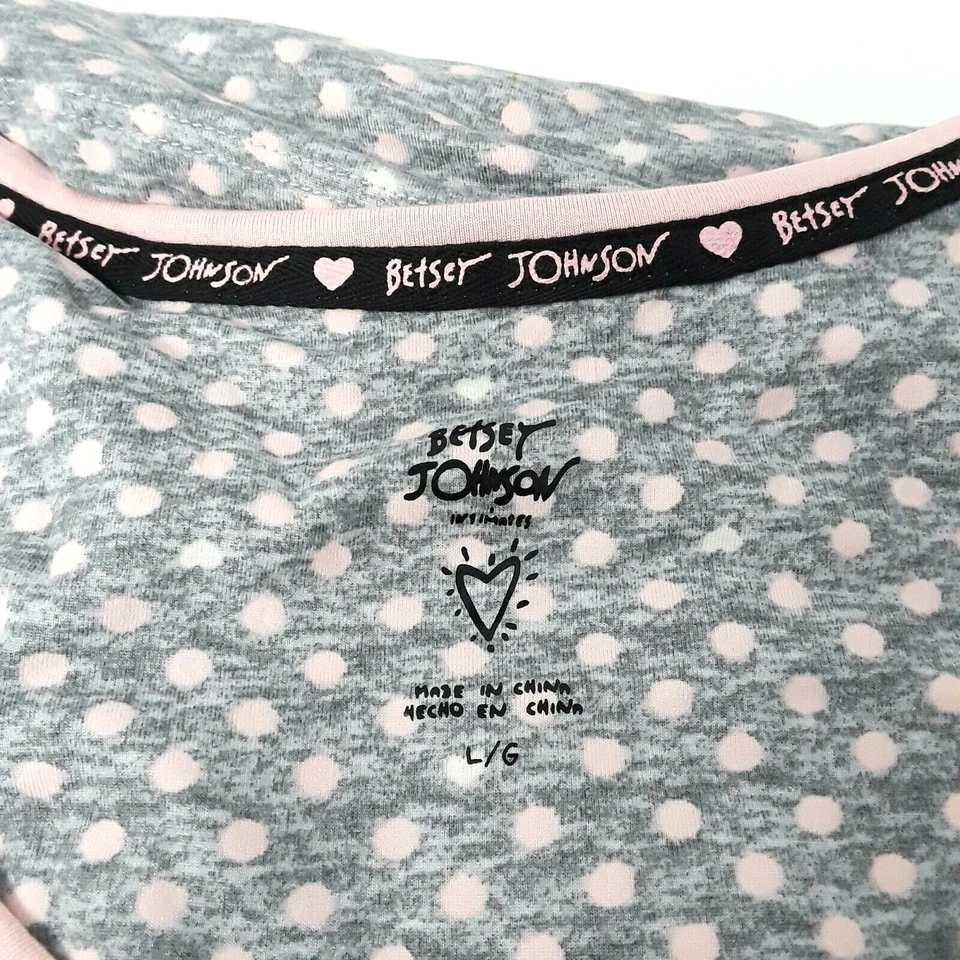 Betsey Johnson XXL Mujer Pijama Gris Corazón Lunares 3 Piezas Tank Shorts Pantalón Foto 4 de 4