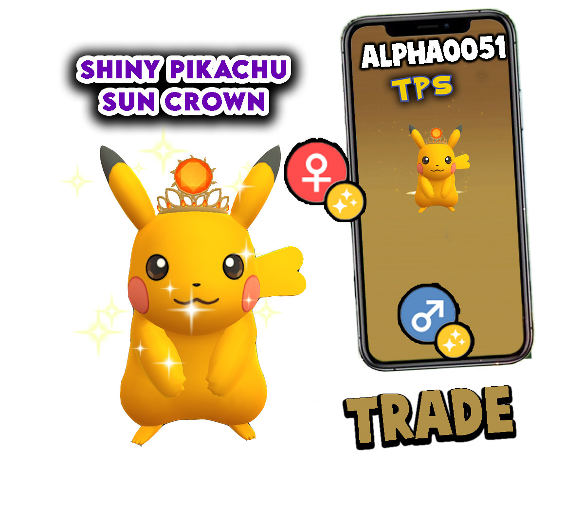 Pokemon Shiny Pikachu Sun Crown Female or Male Registered