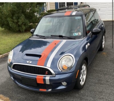 Mini cooper with racing stripes