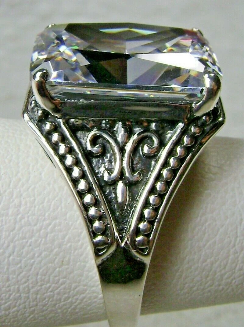White CZ Ring 10ct Gem Victorian Gothic Revival Jewelry Custom