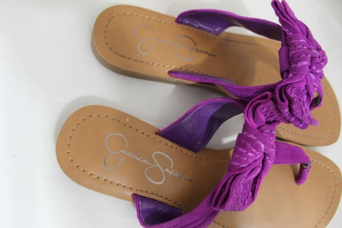 Jessica Simpson Jumba Women's 6.5B Purple Leather Bow Flip Flop Thong Sandals - Picture 8 of 12