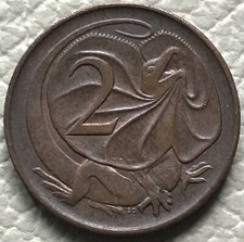 2 centy 1976 Australia 🇦🇺 Jaszczurka na szyję (Chlamydosaurus kingii) KM# 63