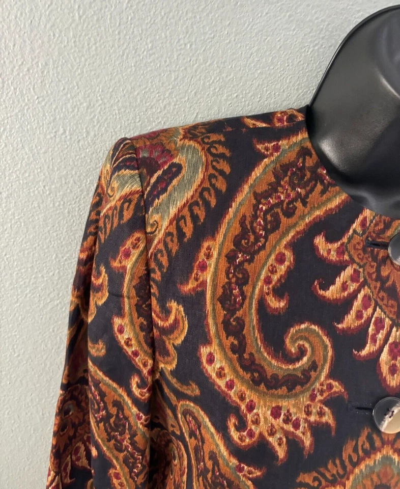 Jones New York Button Front Paisley Print Lined Blazer Jacket Womens Size 6 - Image 3 of 4