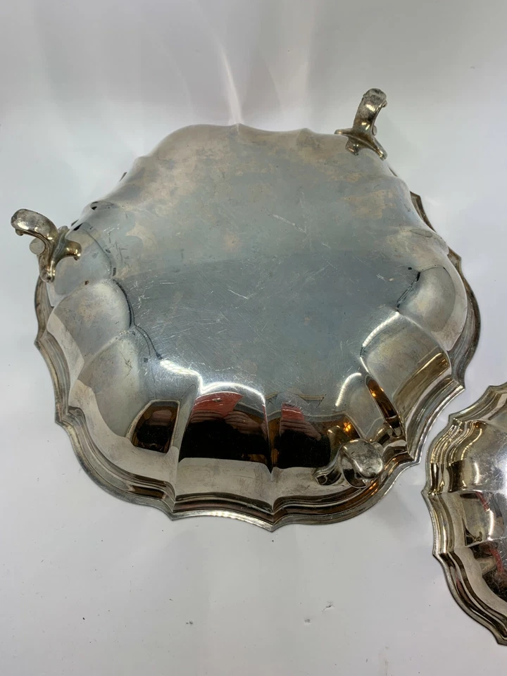 Par de 2 platos estriados Oneida chapados en plata vintage pies grandes más pequeños a juego Foto 4 de 4