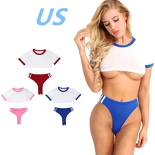 US Womens Sexy Schoolgirl Cosplay Outfit Cheerleader Role Play Uniform Sets