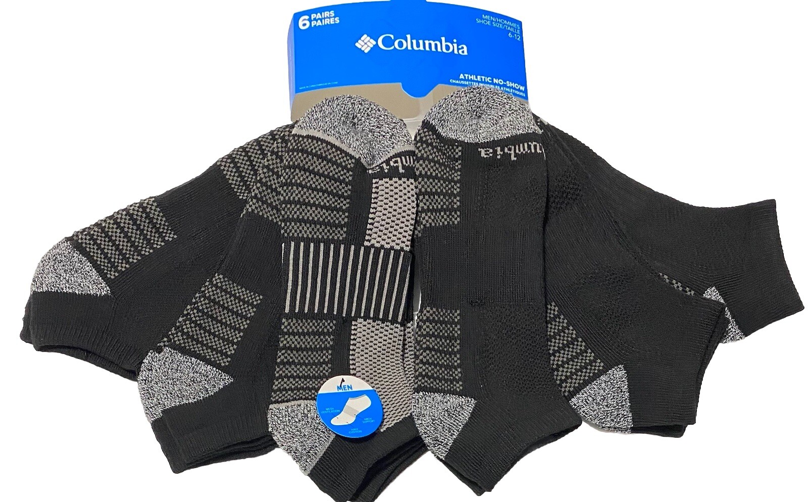 Columbia Men’s 6-Pack No Show Athletic Socks in Black & Gray – Style 5129