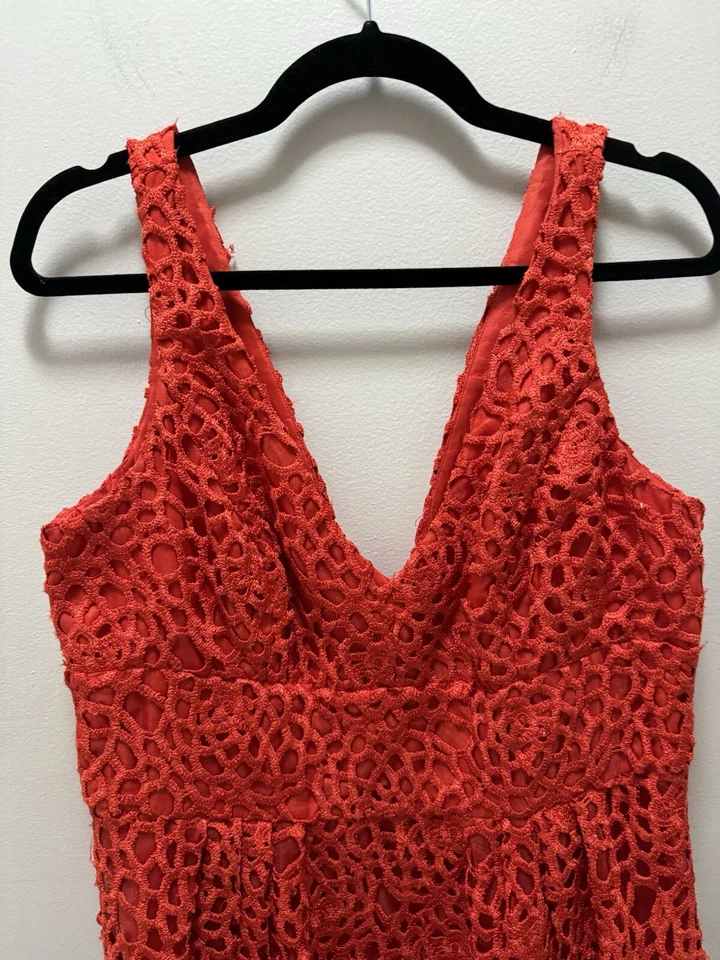 Vestido Carmen Marc Valvo Rojo Ojales Vestido de Cóctel Talla 14 Foto 2 de 4