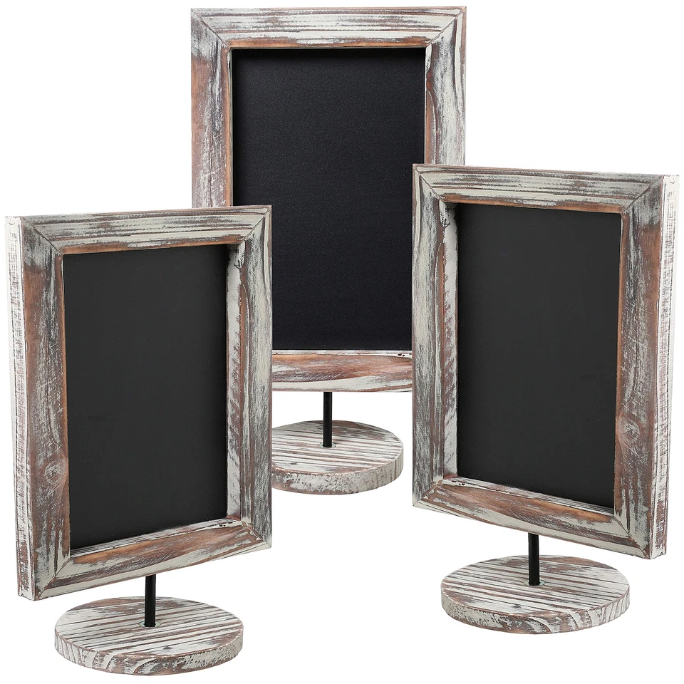 MyGift Set of 3 Tabletop Chalkboard Sign with Torched Wood Frame and Round Ba... - Image 4 of 4