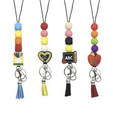 Teacher Lanyard Silicone Beads Cute Breakaway Badge ID Holder Gift for Women