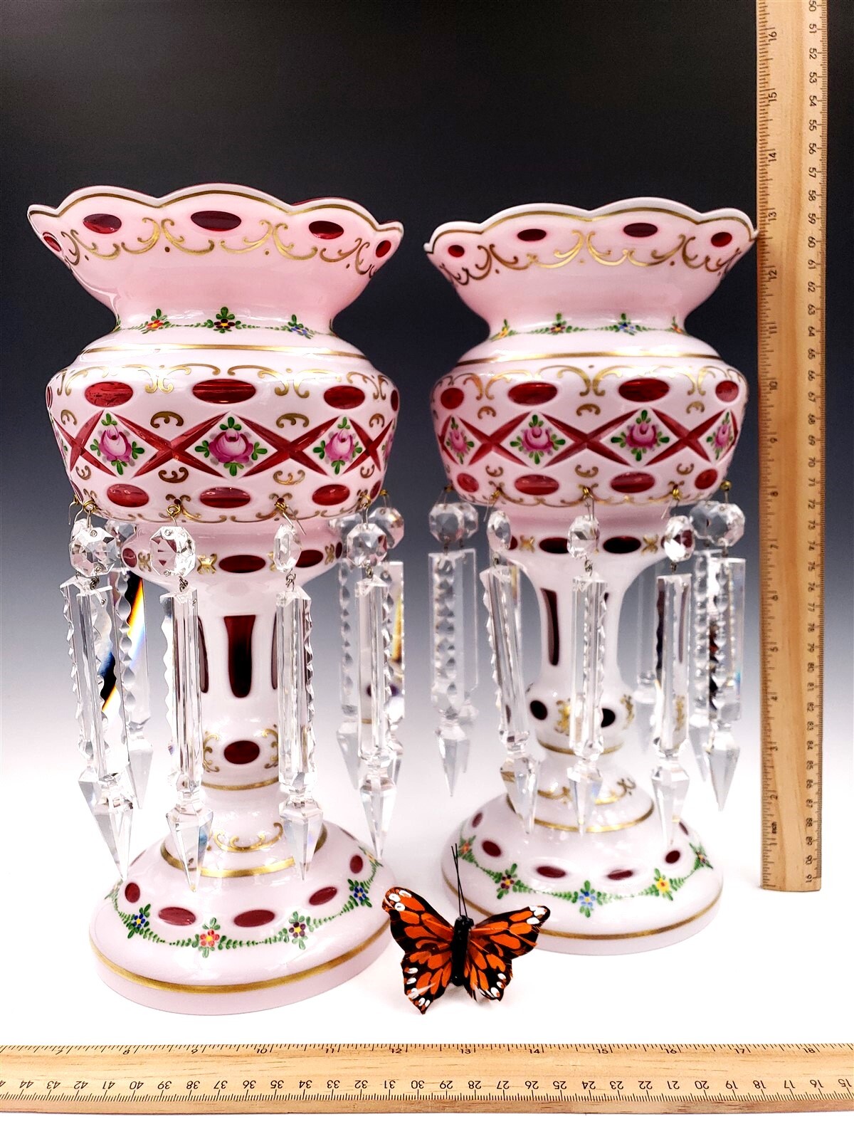 Bohemian Overlay Cut Crystal Mantle Lusters Large Set eBay