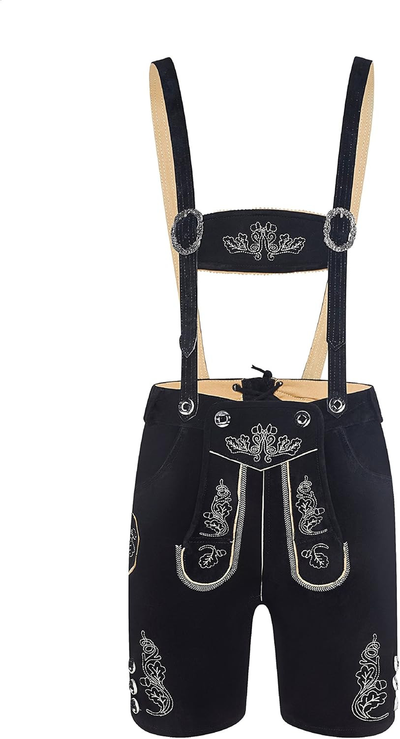 Pantalones De Piel Cortos Para Hombre Con Tirantes, Color Marrón Oscuro, Talla 4