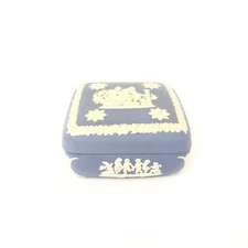 Wedgwood Jasperware Blue & White Square Trinket Box A Sacrifice to Aesculapius