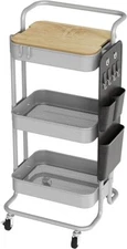 3 Tier Metal Utility Rolling Cart with Table Top and Side Bags, Tray Storage