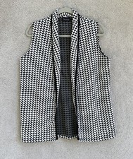 Womens Vest Black White Hearingbone High Velocity Sleeveless Open Jacket