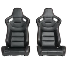 OSIAS 2x Universal Car Racing Seats PVC Leather with 2 Sliders Sport Seats Black