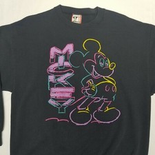 Vintage 90s DISNEY Designs MICKEY Neon Puffy Retro Sweatshirt XL Made in USA!